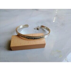Stainless Steel My Truth Charm Band Bracelet With Dangle Cross Pendant